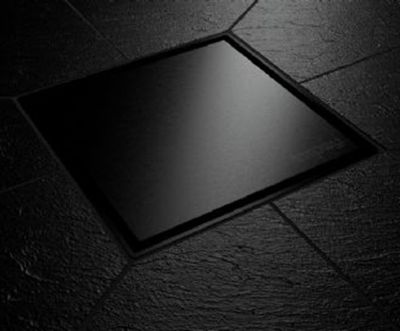 IMPEY AQUA-DEC EASY FIT QUAD DRAIN 'PARAGON SQUARE ALLURE' BRUSHED BLACK TILED FLOOR GULLY with VERTICAL OUTLET, QUADPARB-02/V